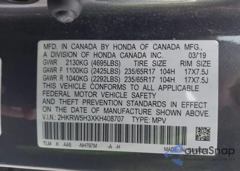 2019 Honda Cr-V Lx из США, поврежденный, VIN 2HKRW5H3XKH408707